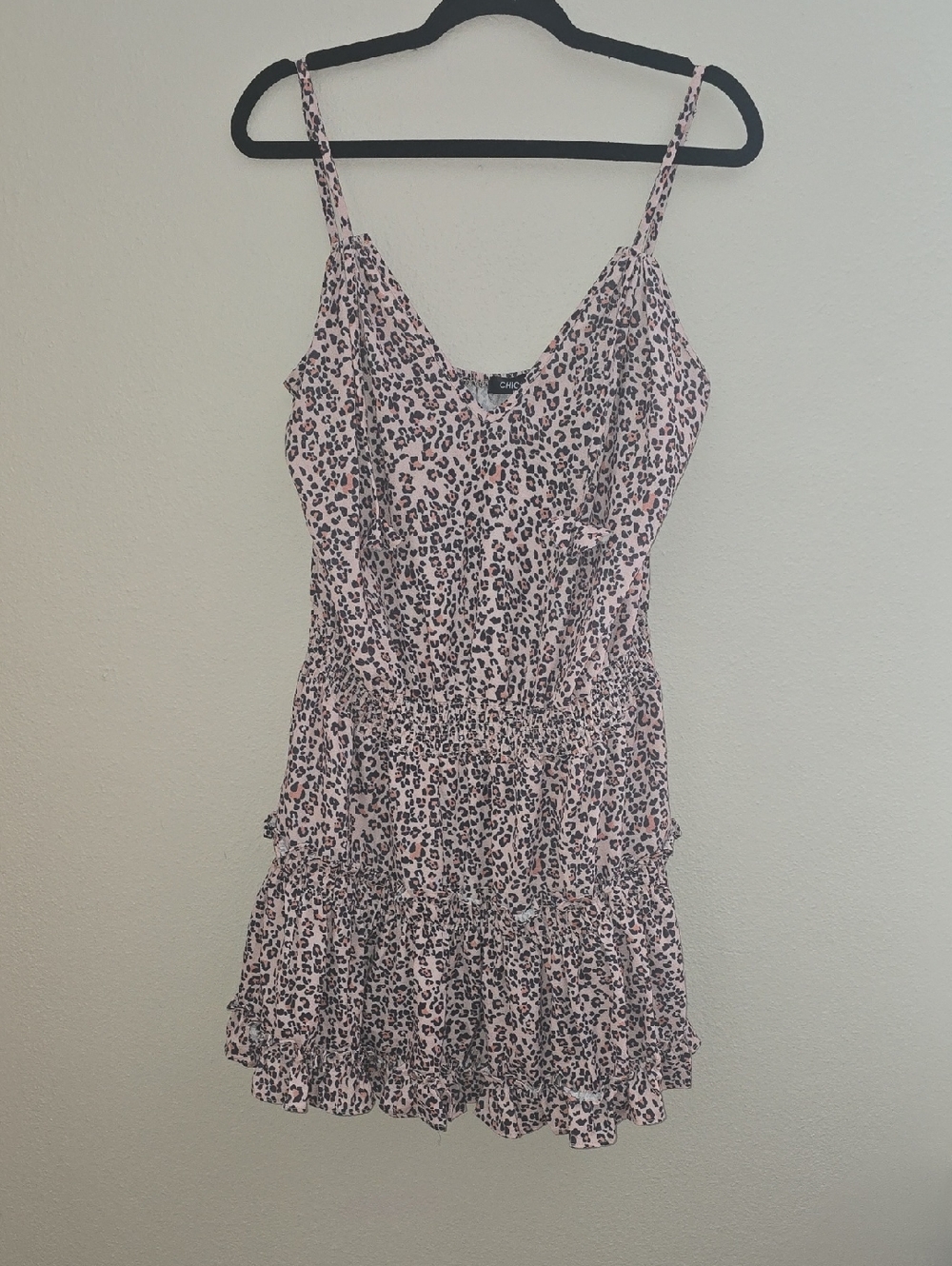 chic Pink Leopard Print Ruffle Tiered Mini Dress